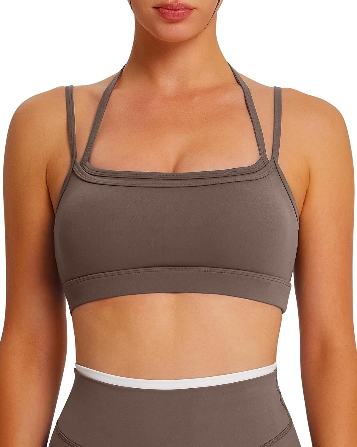 OMKAGI Cute Double Layer Sports Bras for Women Open Back Workout Yoga Tops | Amazon (US)