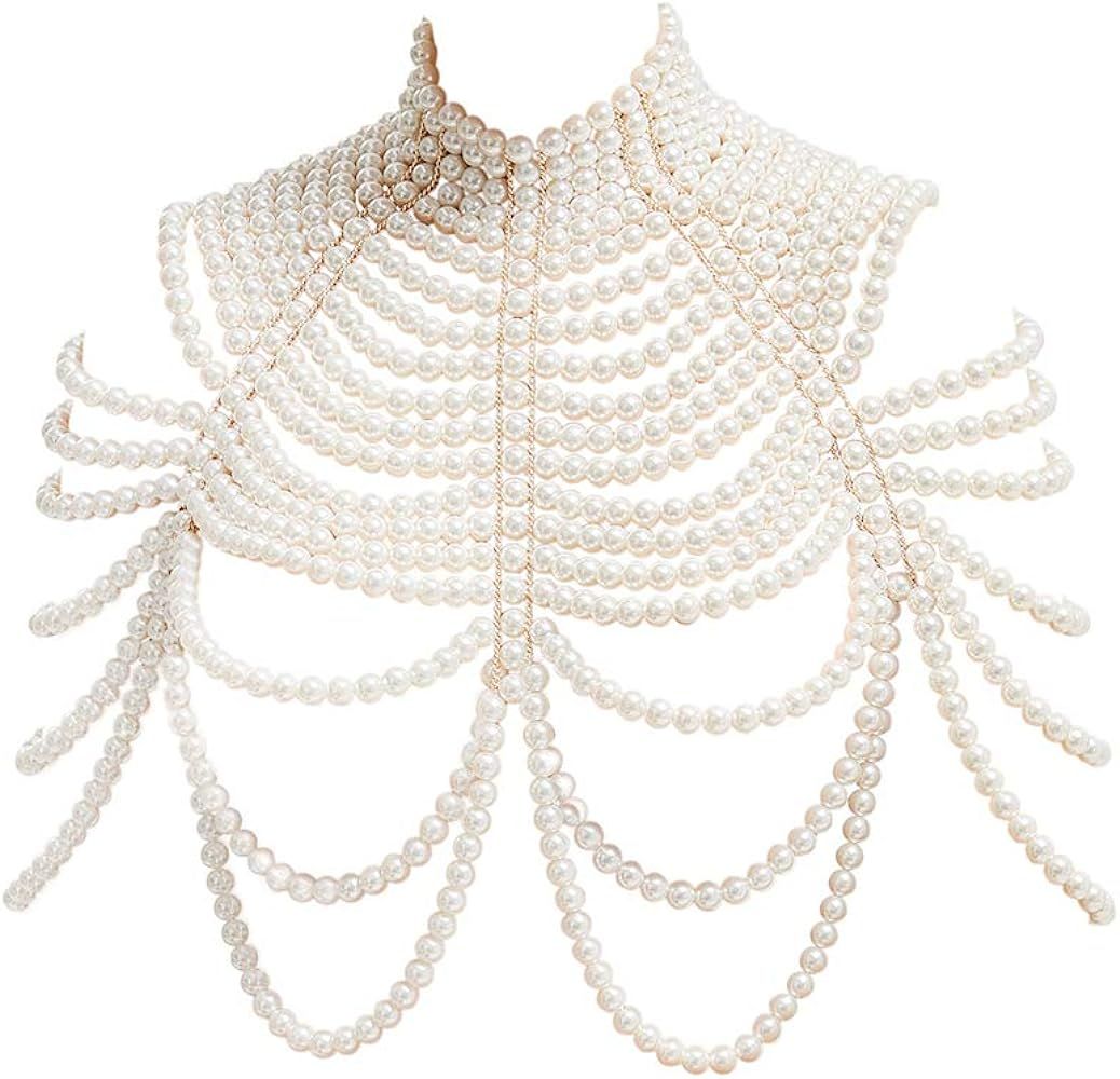 CCbodily Pearl Body Chain Bra - Fashion Shoulder Necklaces Bra Chain Body Jewelry | Amazon (US)