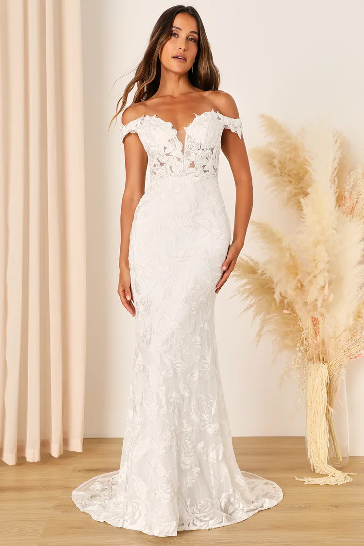 Precious Romance White Embroidered Off-the-Shoulder Maxi Dress | Lulus (US)