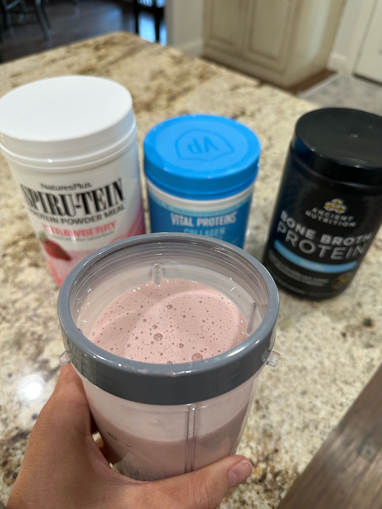 Order these today and in a couple of days you can have over 30g of protein to start your day! 1 full scoop spiru-tein and a half scoop of each of the others, plus one half frozen banana! My favorite strawberry banana shake that I have drank for 20 plus years!

#LTKOver40 #LTKFitness #LTKFamily