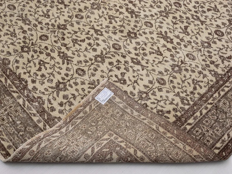 Handmade Vintage Oushak Rug: Beige Brown Turkish Rug (7x10 Ft) - Etsy | Etsy (US)