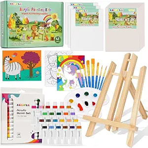 ACGASK 43 Pieces Acrylic Painting Kits for Kids,Non Toxic Arts Supplies and Paint Set for Kids wi...