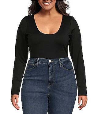 Good American Plus Size Sculpting Scoop Neck Long Sleeve Bodysuit -  5XL | Dillard's
