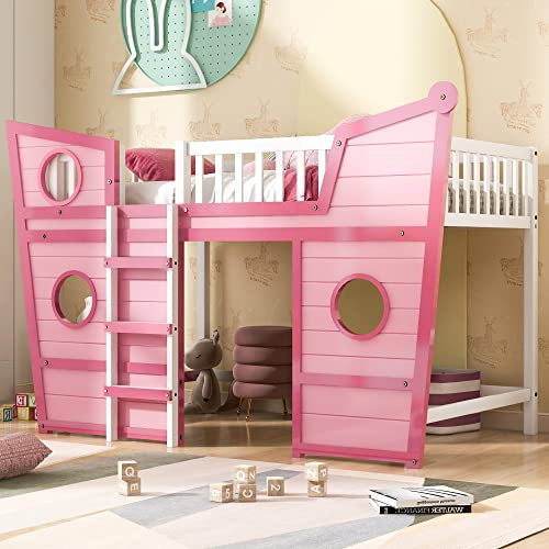 UBGO Boat Shape Loft Bed for Kids,Full Size Loft Bed with Boat Shaped &Ladder,Loft Beds Frame for... | Amazon (US)
