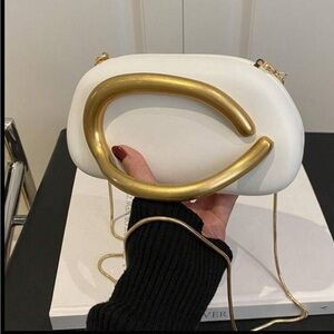 White box bag clutch with gold clasp handle & crossbody chain | Poshmark