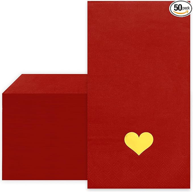 JarThenaAMCS Valentine's Day Paper Guest Napkin Gold Foil Heart 3 Ply Disposable Napkin Red Dinne... | Amazon (US)