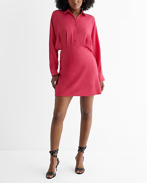 Collared Half Button Up Mini Portofino Shirt Dress | Express