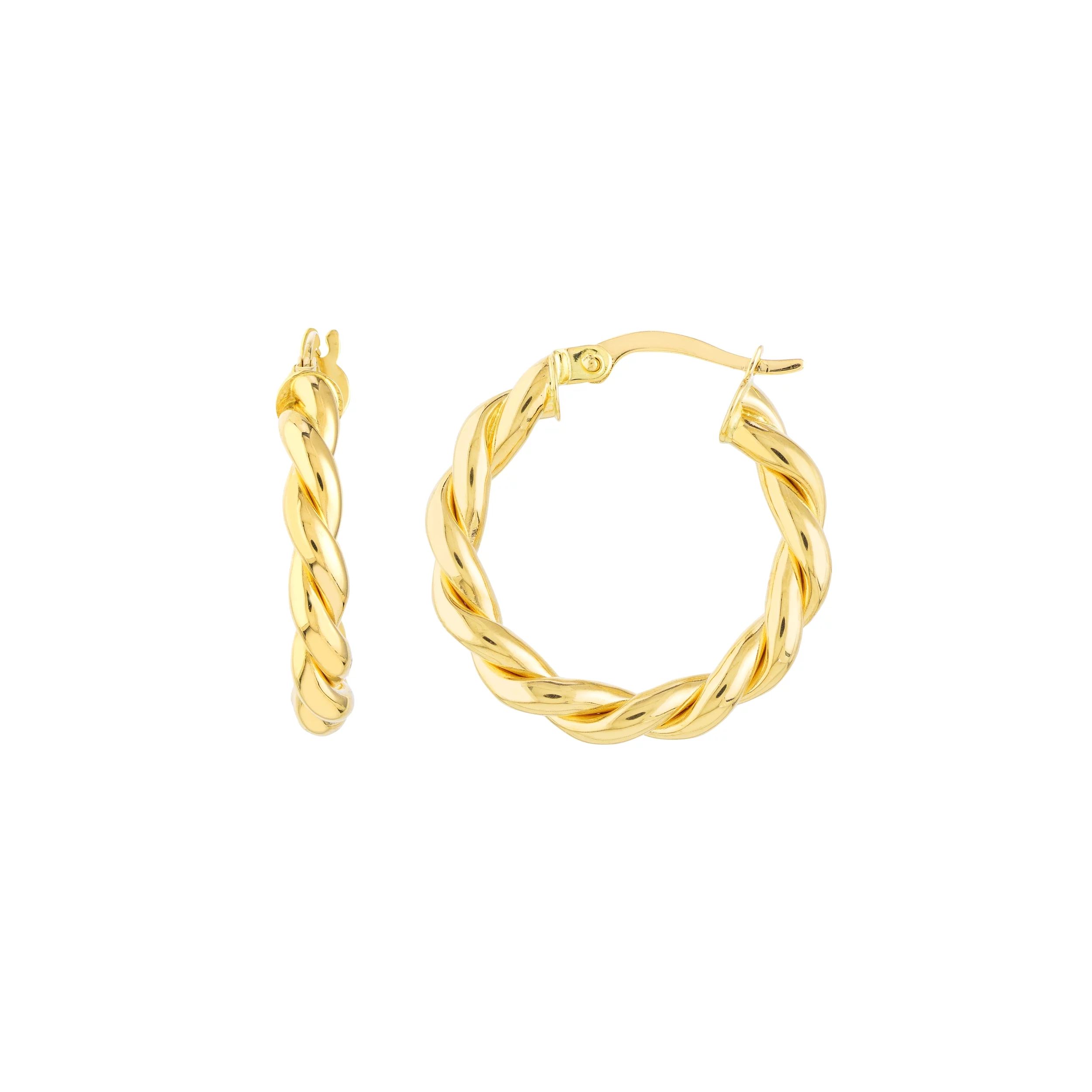 14K Yellow Gold 2mm x 15mm Braided Hoop Earrings - Women | Walmart (US)
