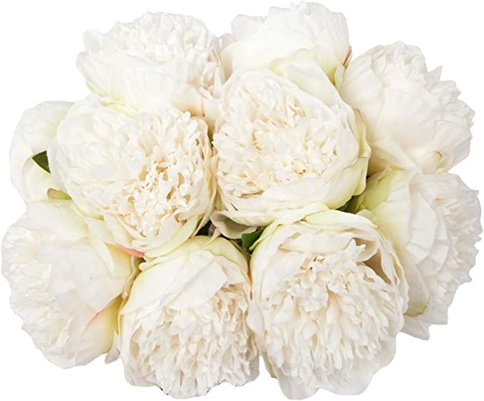 AbovHom 10Pcs Artificial Peony Flowers 2Bouquets Silk Flowers Vintage Wedding Home Decoration (Wh... | Amazon (US)