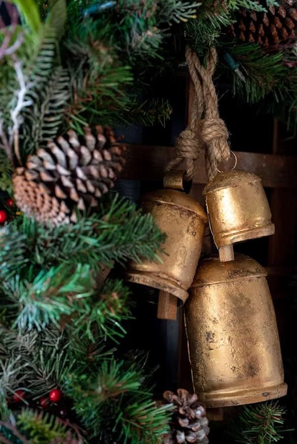 Carfar Handicrafts Vintage Rustic Metal Harmony Cow Bells Set of 3 Huge Rustic Christmas Handmade... | Amazon (US)