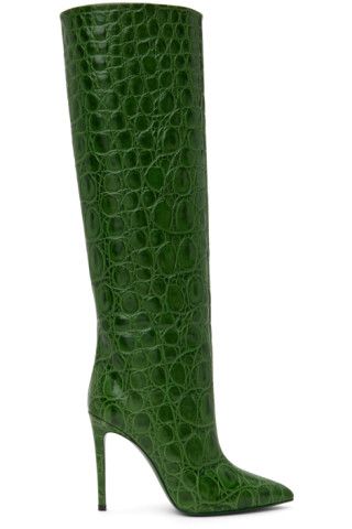 Green Croc-Embossed Tall Boots | SSENSE