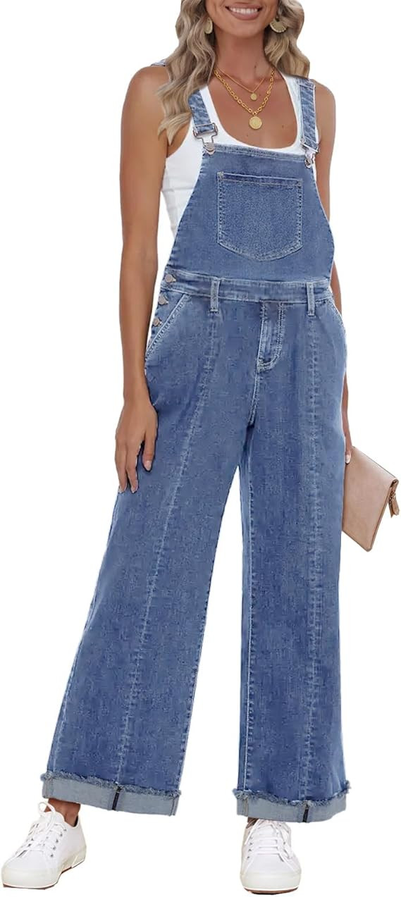 Vetinee Womens Overalls Denim Loose Fit Wide Leg Bib Stretch Baggy Jeans Jumpsuit Y2K Comfy | Amazon (US)
