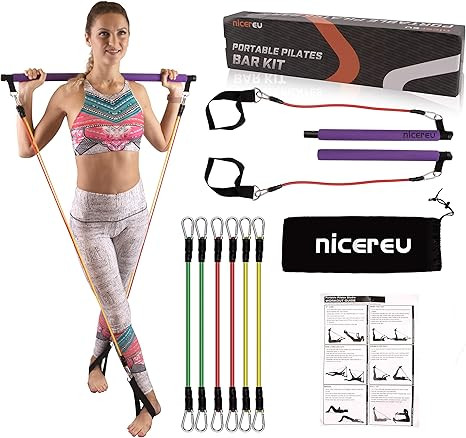 Nicereu Portable Gym Pilates Bar Kit with Resistance Bands 10, 15, 20lbs Stackable - Home Gym Equ... | Amazon (US)