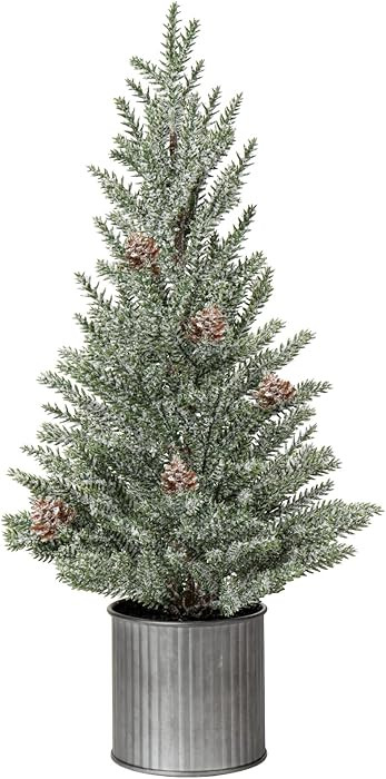 Mini Christmas Tree Snow Frosted Artificial Xmas Cone Tree with Pine Cones in Galvanized Tin, 18 ... | Amazon (US)