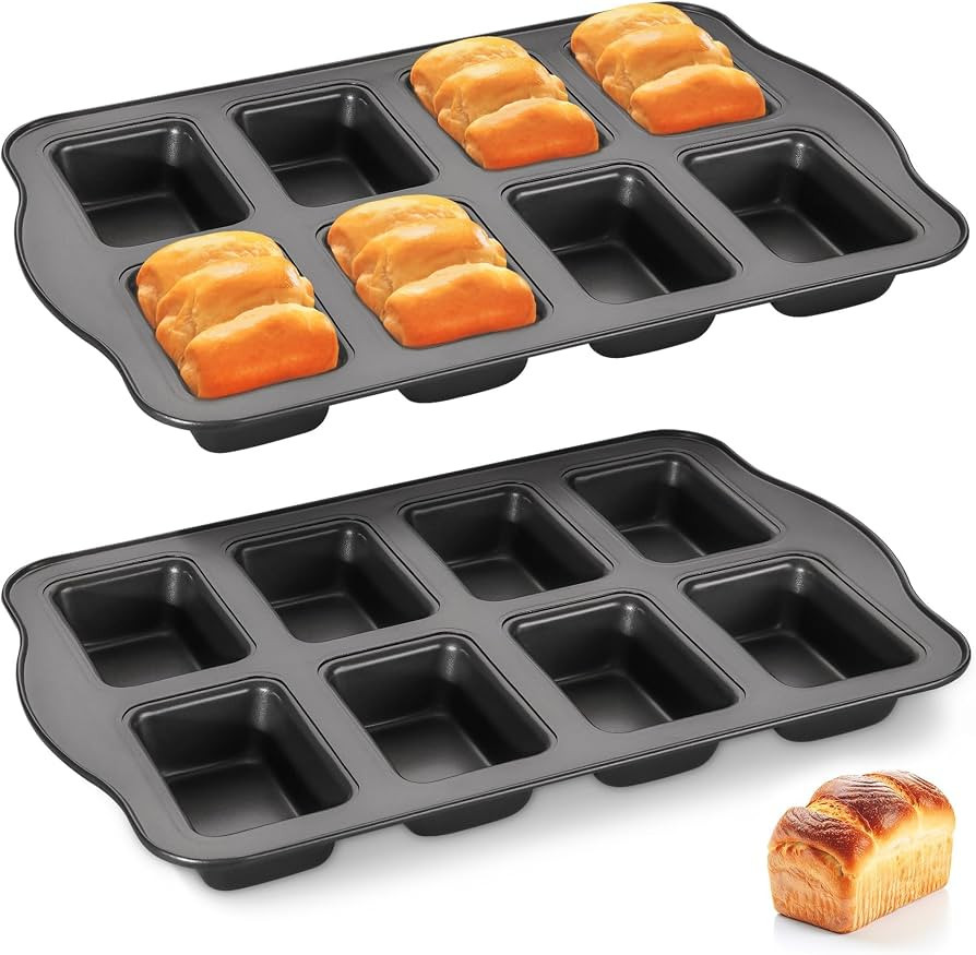 HONGBAKE 2 Pack Mini Loaf Baking Pans 8-Cavity, Nonstick Small Cornbread Pan, Tiny Banana Bread P... | Amazon (US)