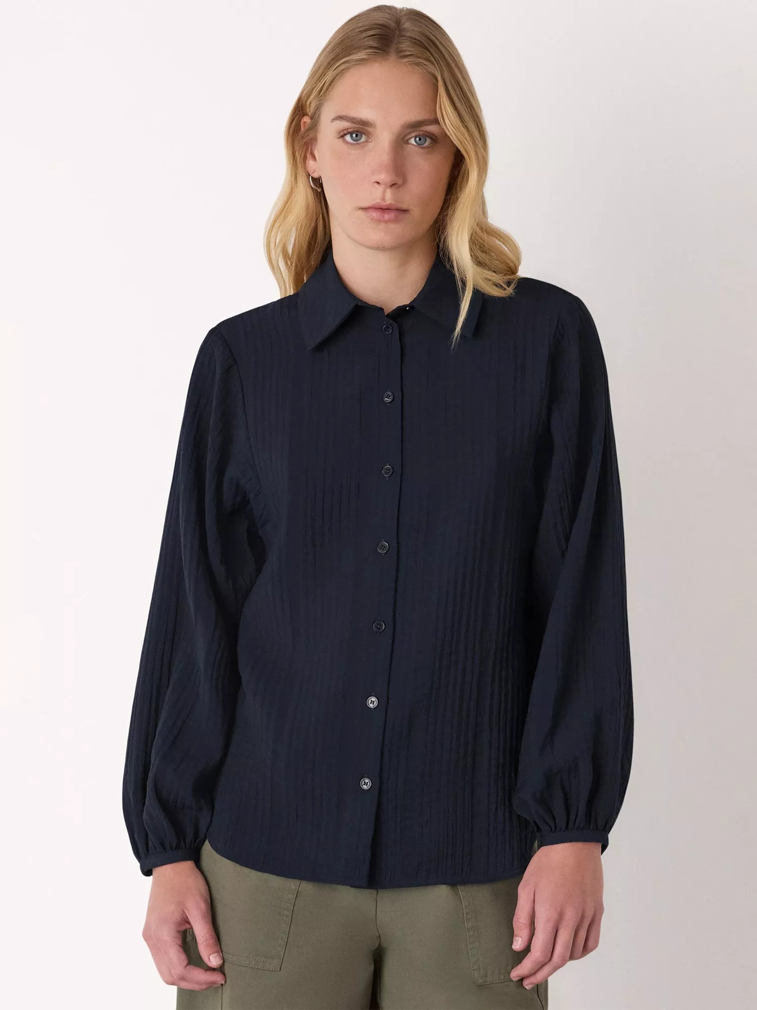 Whistles Textured Relaxed Shirt containing LENZING™ ECOVERO™ Viscose, Navy | John Lewis (UK)