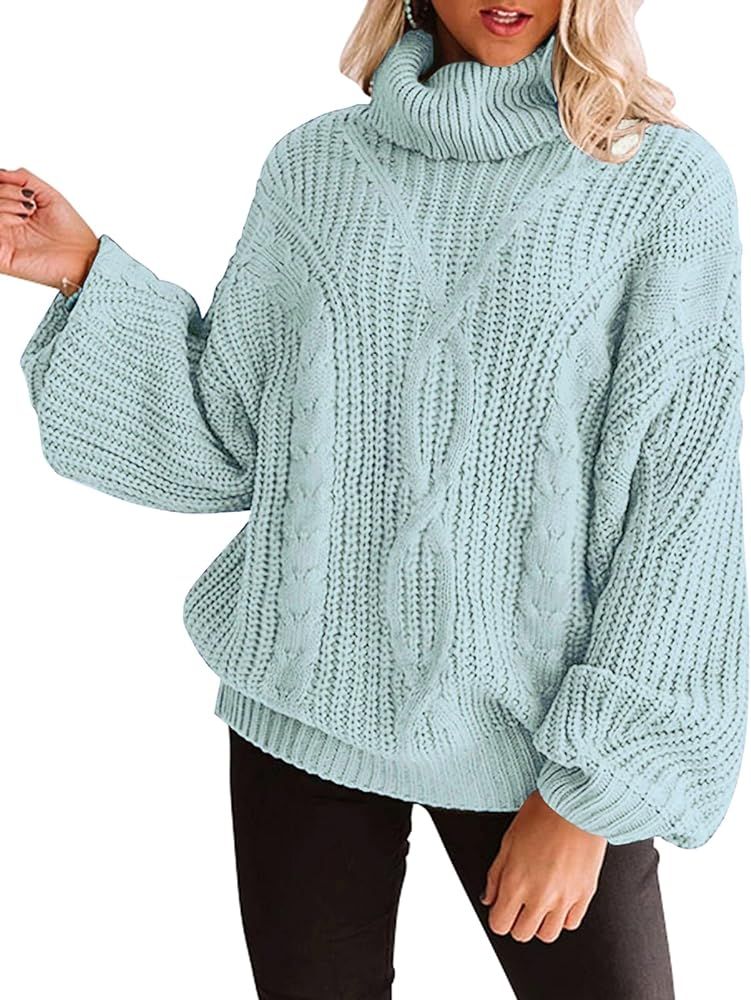 ZESICA Women's Long Sleeve Turtleneck Chunky Knit Loose Oversized Sweater Pullover Jumper Tops | Amazon (US)