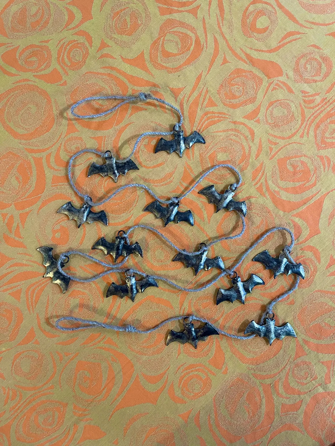 HALLOWEEN BAT GARLAND With 13 Bats Strung on Jute-over 6' Long W/ Rustic Gold Bats-for Mantel, Sp... | Etsy (US)