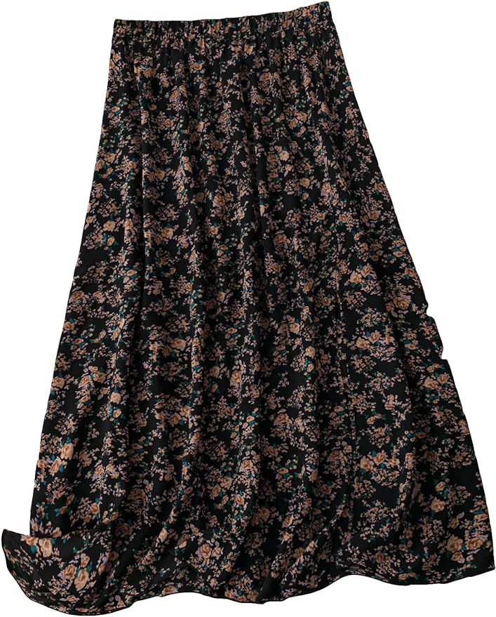 Floerns Women's Plus Size Ditsy Floral Flared Midi Skirt Polka Dots Pleated Skirts | Amazon (US)