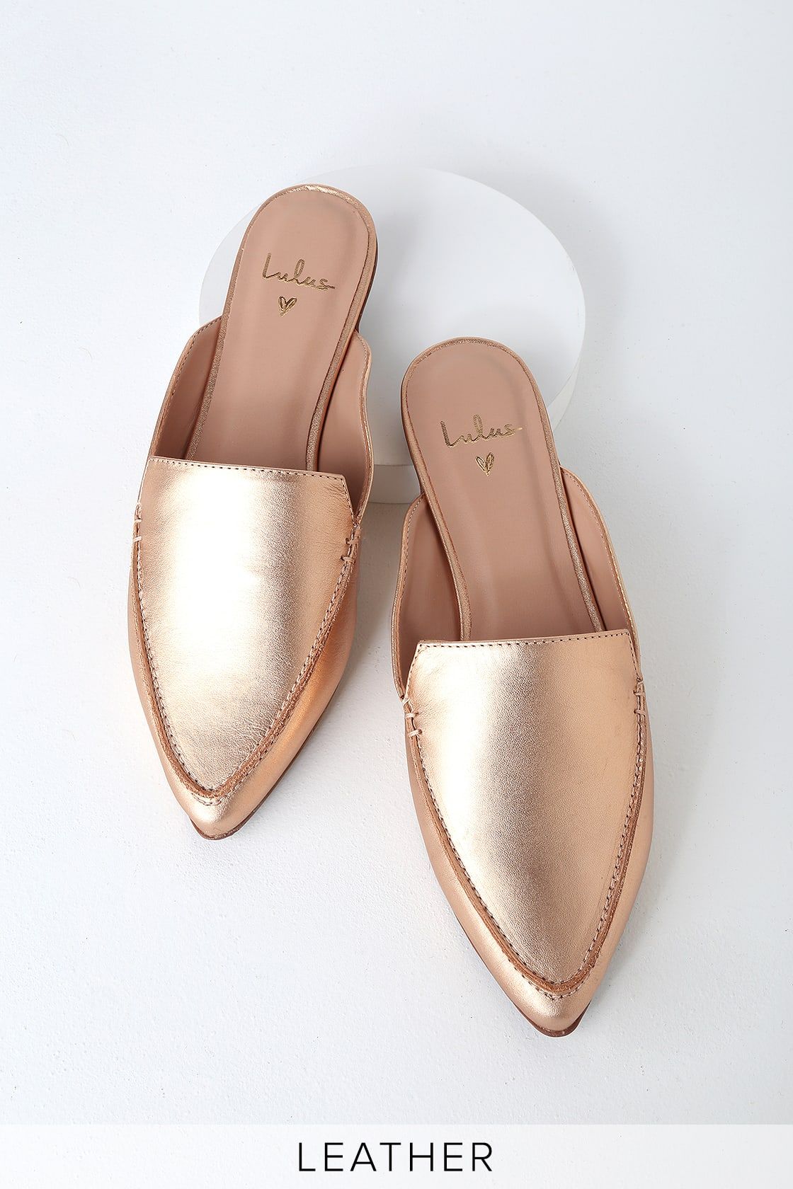 Joelle Leather Rose Gold Loafer Slides | Lulus (US)