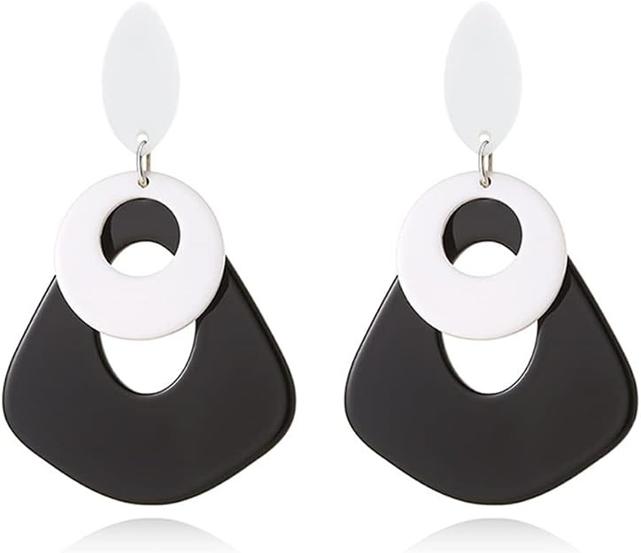 Boho Acrylic Geometric Contrast Drop Dangle Earrings Unique Handmade Exaggerated Hollow Diamond E... | Amazon (US)