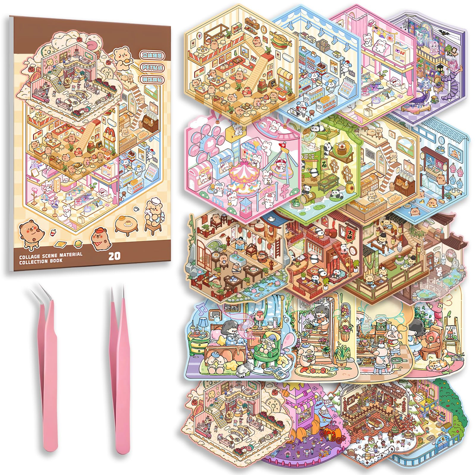 20 Sets DIY 3D Sticker Scene Collection Book for Kids Adults Cute Make Your Own Shop House Sticke... | Amazon (US)