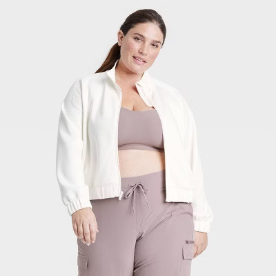 Women's Airy Sleek Full Zip Jacket - All In Motion™ Cream 1X: Lightweight Relaxed Fit, Side Pockets | Target