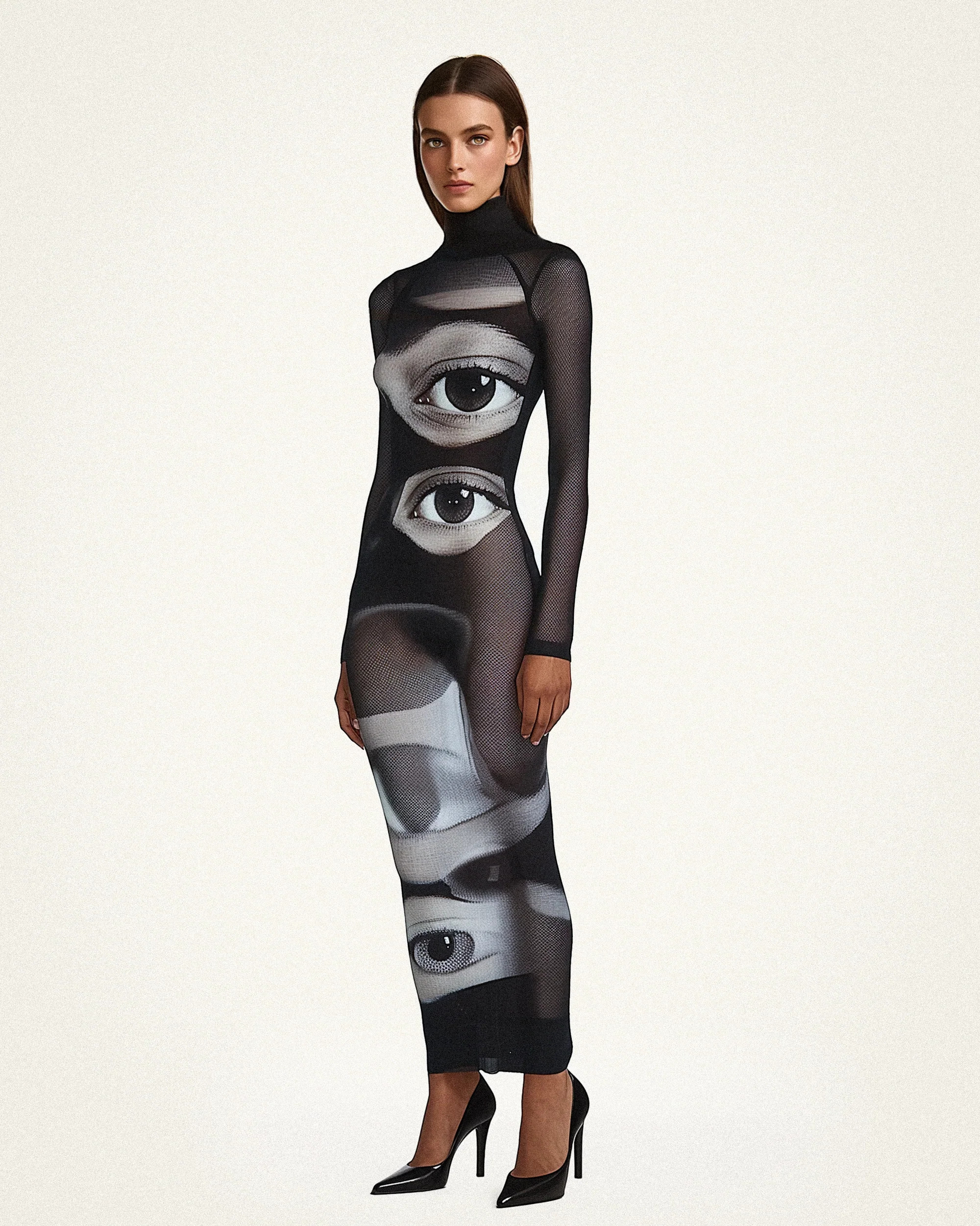 Sophia Eye Print Mesh Dress - Black/White | JW PEI US