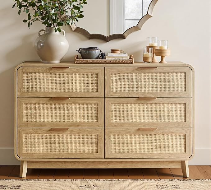 Rattan Dresser with Storage, Modern Farmhouse 6 Drawer Dresser | Amazon (US)