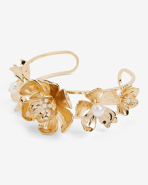 Pearl Embellished Flower Cuff Bracelet | Express