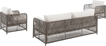 Crosley Furniture Granite Bay 3-Piece Outdoor Sofa and Chair Set, Modern Wicker Patio Furniture, ... | Amazon (US)