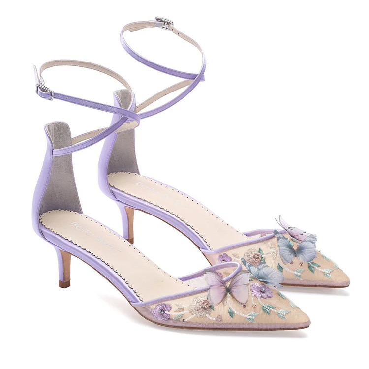 Chiffon Butterfly Kitten Heels with Ankle Straps | Bella Belle Shoes