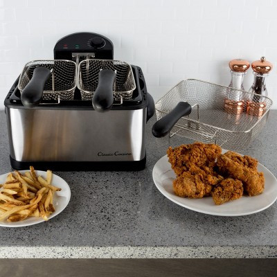 Deep Fryer - 4-Liter Electric Oil Fryer - 1 Large Basket and 2 Small for Dual Use - Stainless-Steel Cooker with Cool Touch Features by Classic Cuisine | Target