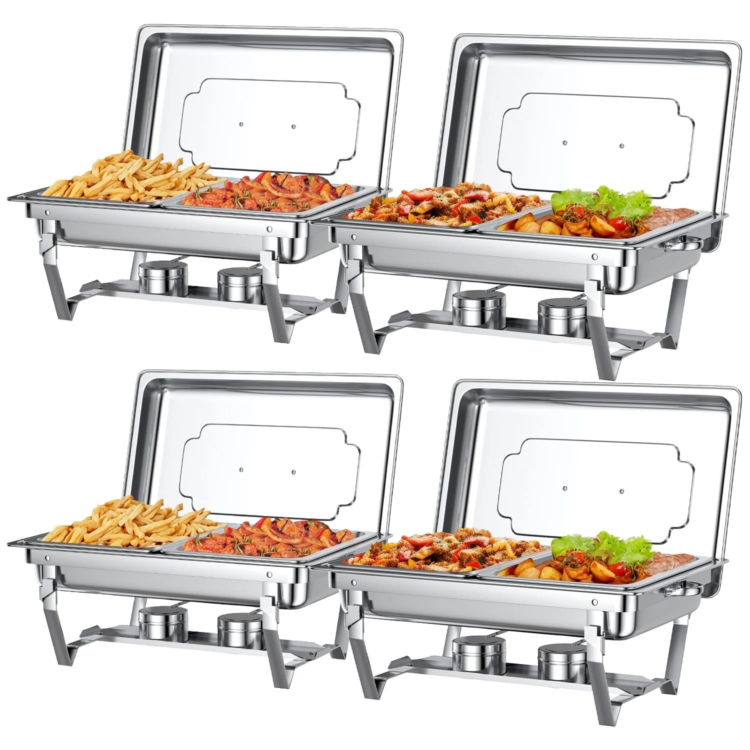 Chafing Dish Buffet Set 4 Pack: TINANA 8QT Stainless Steel Chafing Dishes 2 Compartment for Buffe... | Walmart (US)