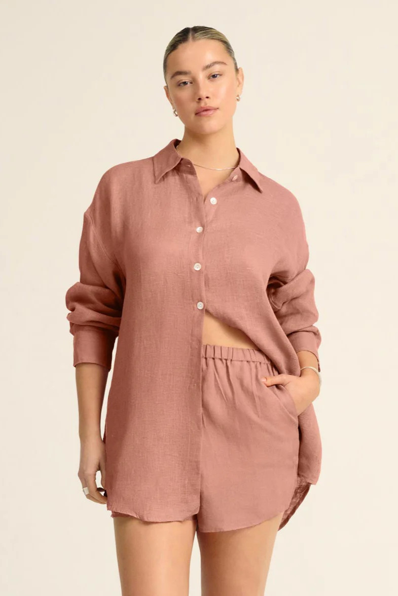 Vitamin A Playa Linen Boyfriend Shirt Desert EcoLinen | Vitamin A