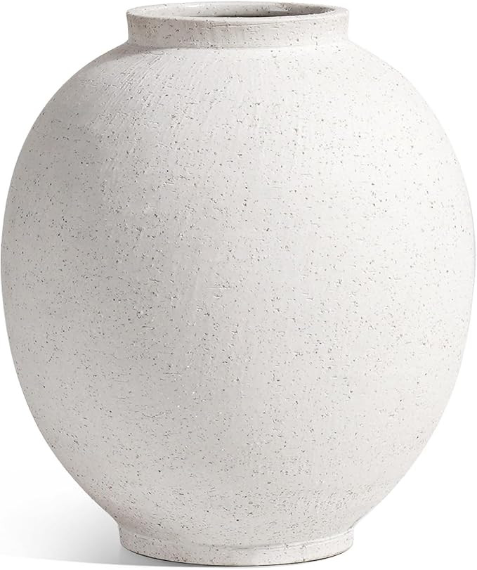 Large White Ceramic Vase - 9.8 Inch Rustic Farmhouse Vase for Home Decor, Minimalist Tall Vases f... | Amazon (US)