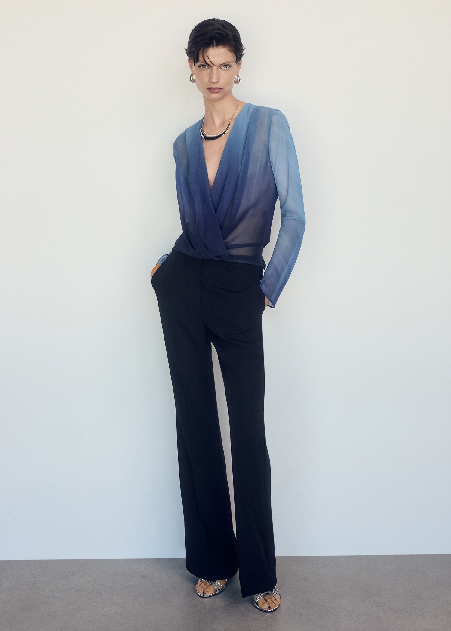 Semi-transparent wrap blouse - Woman | MANGO United Kingdom | MANGO (UK)