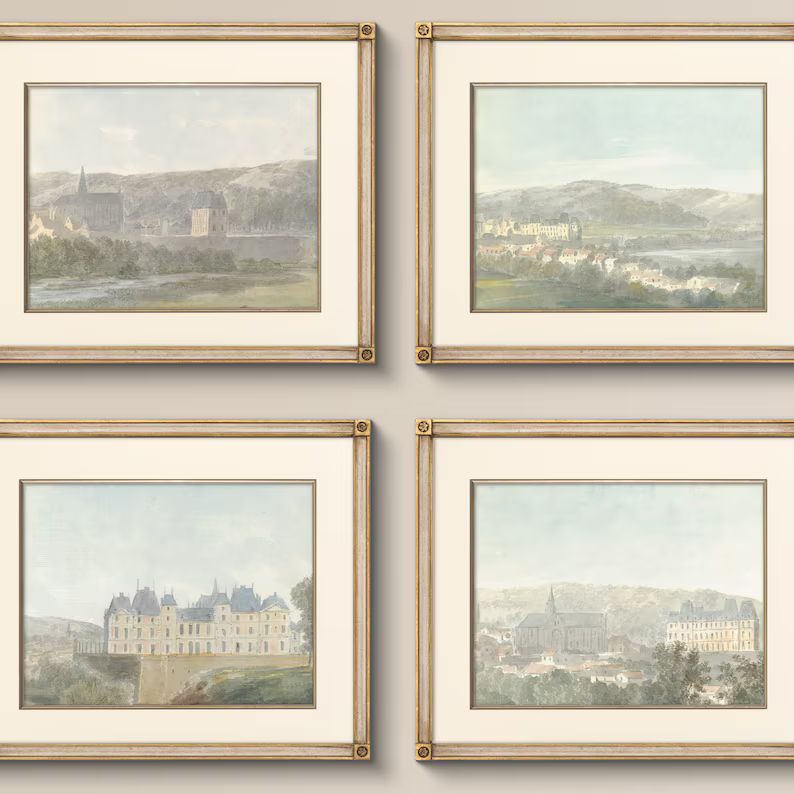Study of a Chateau French Country Gallery Art Set, Vintage Wall Art Prints, Pastel French Country... | Etsy (US)
