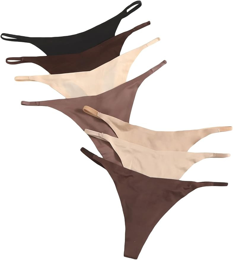 GORGLITTER G-String Thongs for Women 7 Piece No Show Invisible Seamless Panties Underwear T Back | Amazon (US)