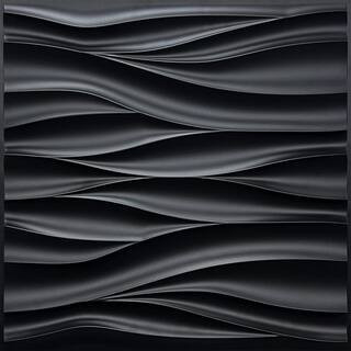 19.7 in. x 19.7 in. Black PVC Wave Textured 3D Wall Panels, Modern Accent Wall Panels for Interior Wall Decor (12-Pack) | The Home Depot