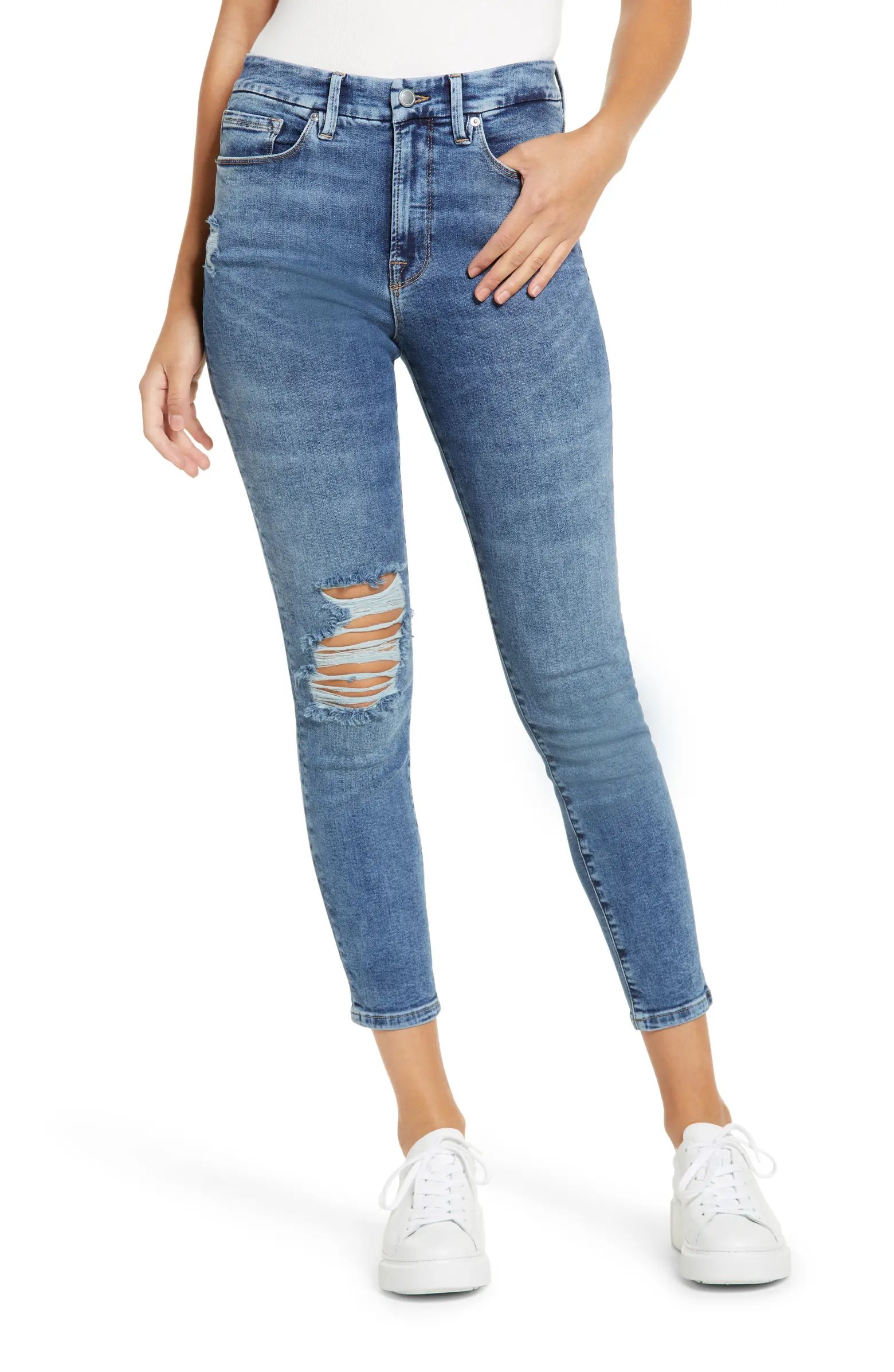 Good American Good Legs Ripped Skinny Jeans (Blue 704) (Regular & Plus Size) | Nordstrom | Nordstrom