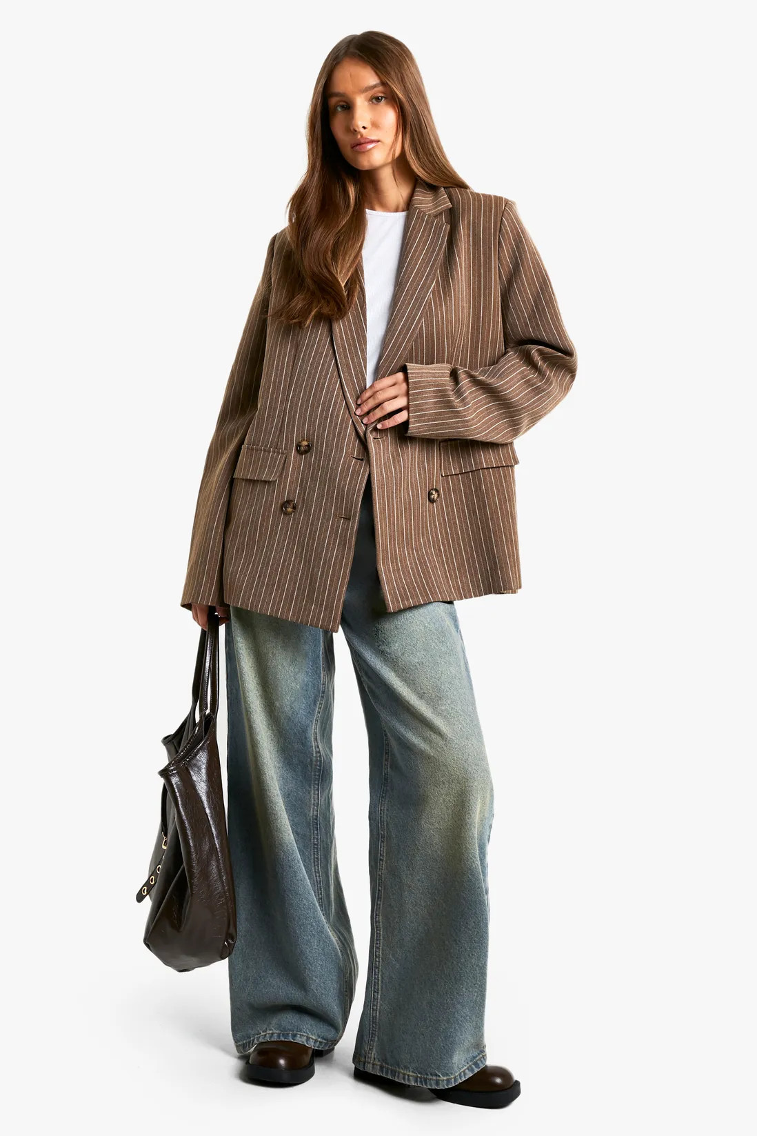 Pinstripe Oversized Single Breasted Blazer | boohoo (US & Canada)