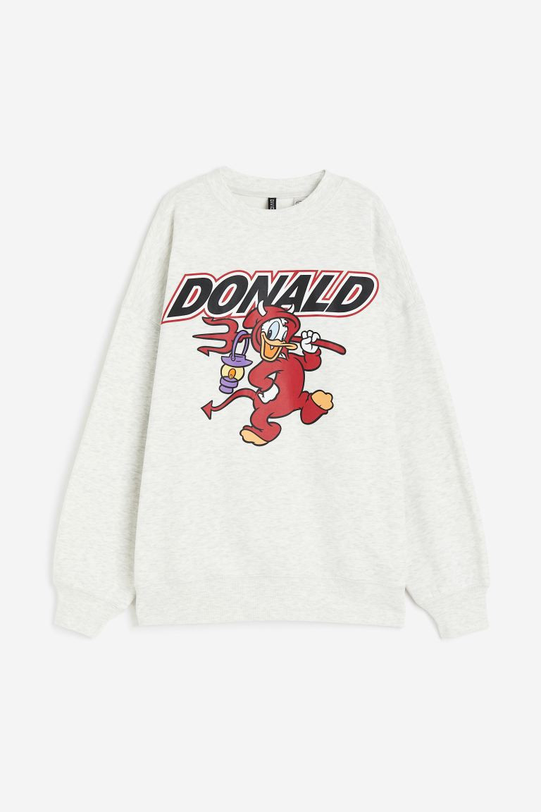 Oversized Sweatshirt with Printed Motif - Light gray melange/Donald Duck - Ladies | H&M US | H&M (US + CA)