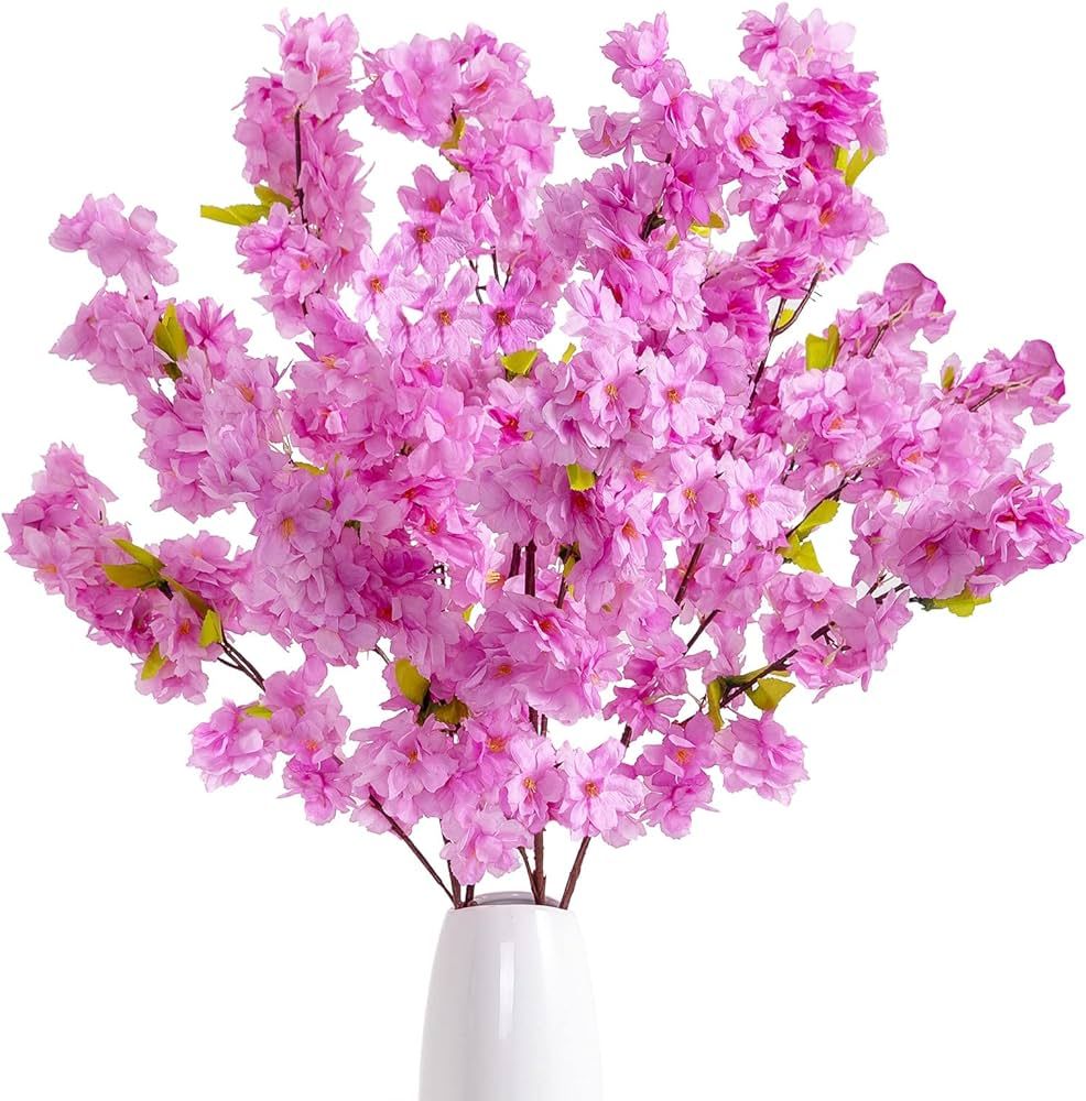 Artificial Cherry Blossom Flowers 4 Branches, 42.25 Inch in Purple Silk Cherry Blossom for Home G... | Amazon (US)