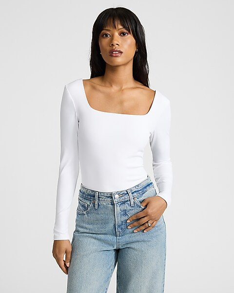 Body Contour High Compression Square Neck Long Sleeve Tee | Express