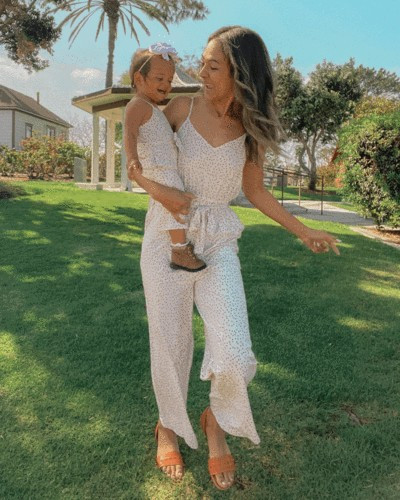 Sydney Mommy & Me Tie - Waist Jumpsuit - Cream & Brown Specks | Bailey's Blossoms