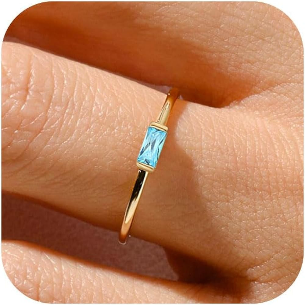 RLMOON Gold Birthstone Rings for Women Non Tarnish Gold Stackable Rings Dainty 14K Gold/Silver Pl... | Amazon (US)