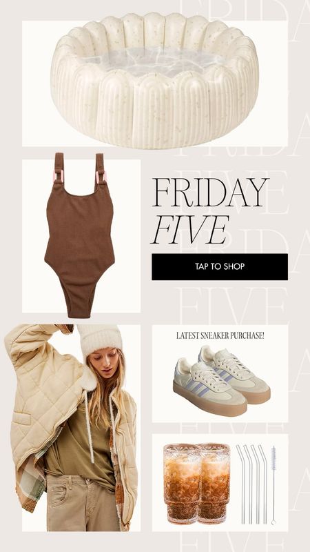 Today’s Friday 5 🤎 Minnidip pools are BACK at target! Our fave little pool for Ollie!! Linking to some current faves right now 🤎

Adidas Samba, free people jacket, quilted jacket, aerie swim, one-pieces, Minnidip pools, target finds 

#LTKfindsunder100 #LTKSeasonal #LTKswim