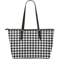 Houndstooth Tote Bag Purse, Black White Print Handbag High Grade Leather Zip On Top Designer Handmade Shoulder Small Large Women | Etsy (US)