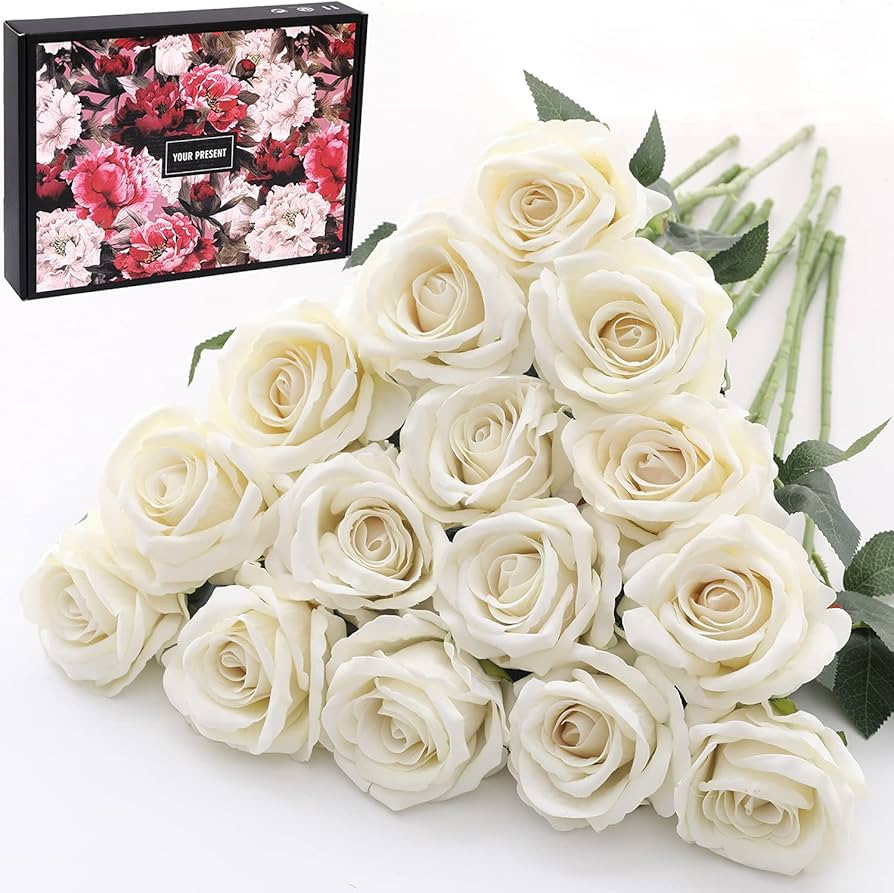 Cloudecor 15Pcs Artificial Roses Velet Real Touch Single Stem Fake Roses Silk Realistic Bouquet F... | Amazon (US)